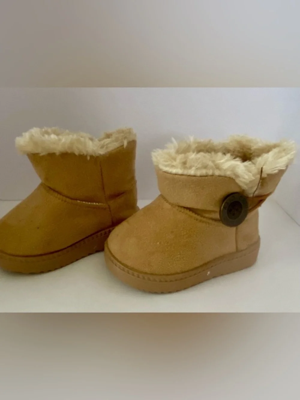Kids Faux-Suede Winter Boot with Button Accent - Tan